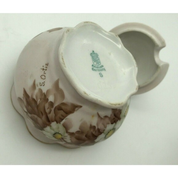 Antique Schumann Germany Sugar Bowl or Jam/Jelly Jar Floral signed S. Ortiz 025 - Picture 10 of 12